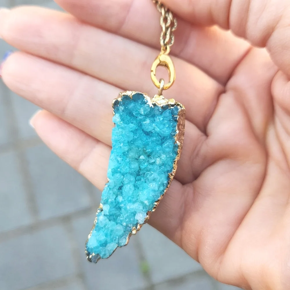 Anthropologie Blue Agate Quartz Druzy Amulet Charm Necklace RARE - Picture 3 of 12